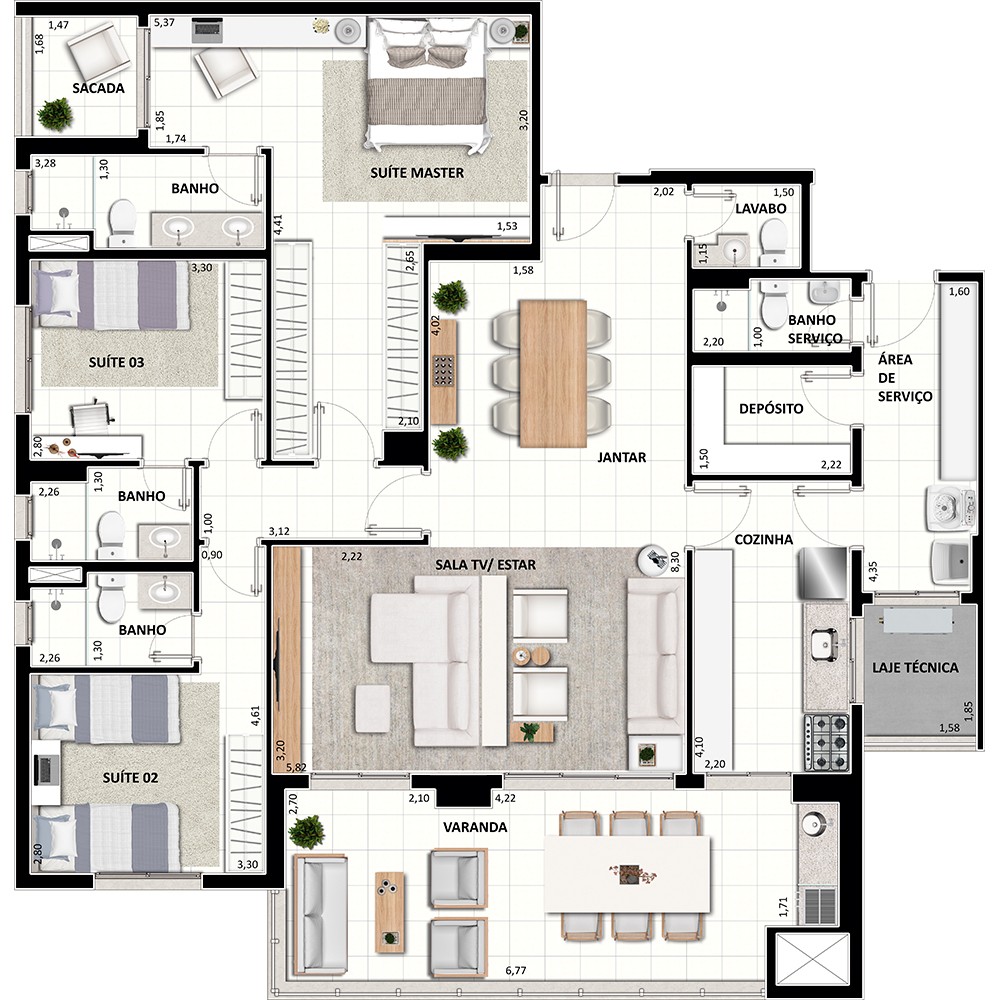 3 suítes, 1 dormitório e cozinha fechada | Perplan