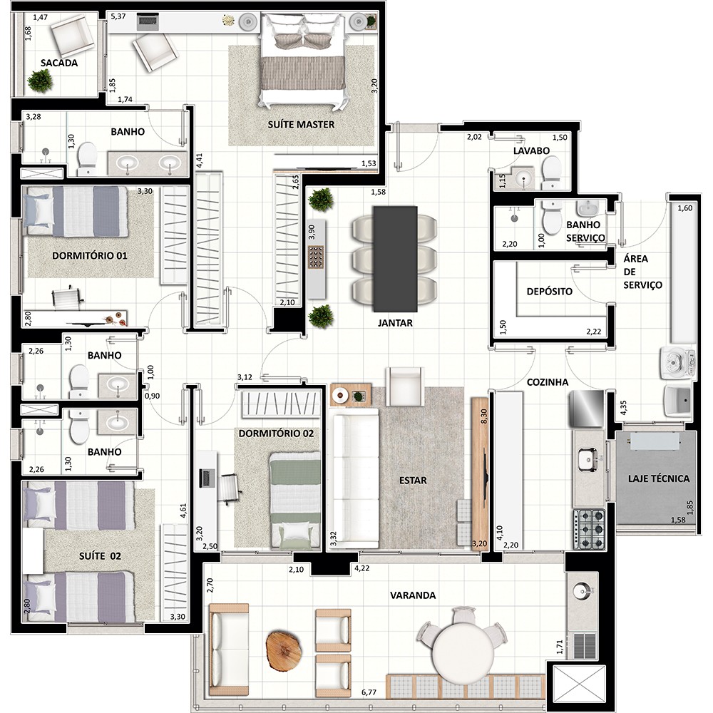 3 suítes e cozinha fechada | Perplan